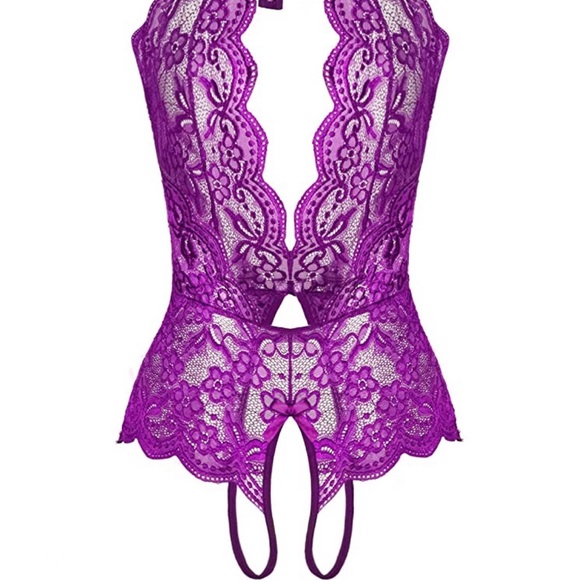 Women Teddy Lace Halter Babydoll Bodysuit Lingerie - Picture 3 of 5